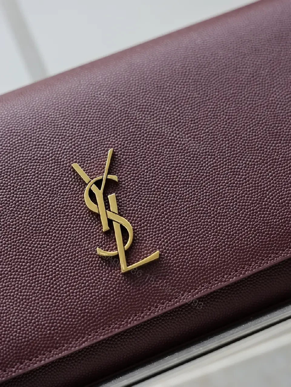 View 4 of Burgundy Leather Structured Shoulder Bag with Gold Hardware