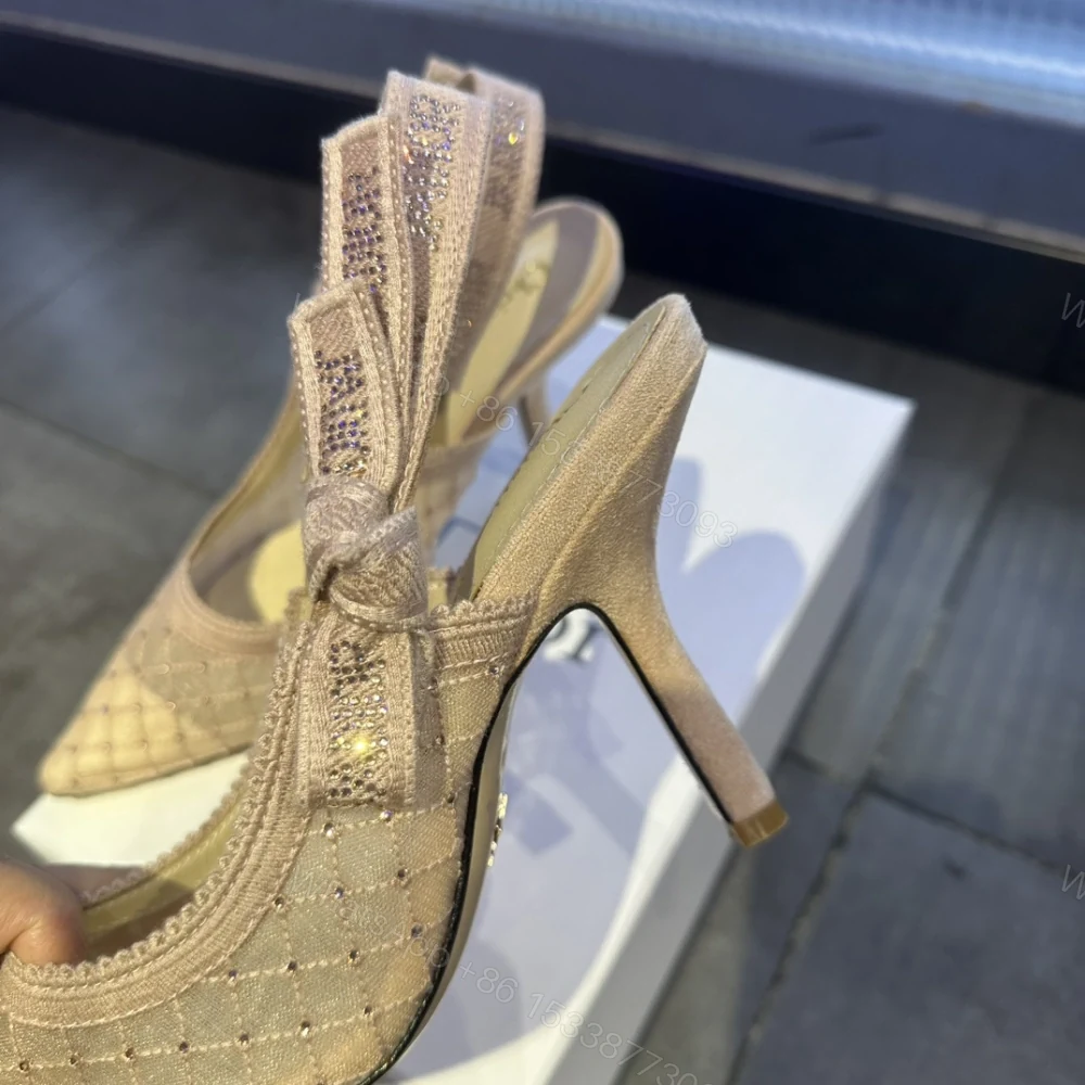 View 6 of 高仿Dior*JAdior系列KCV040尖頭露跟高踭鞋網面6.5CM粉色免檢版