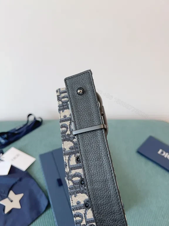 View 4 of Blue-Gray Monogram Jacquard Belt with Double Ring Buckle â€“ Premium Designer-Inspired Style