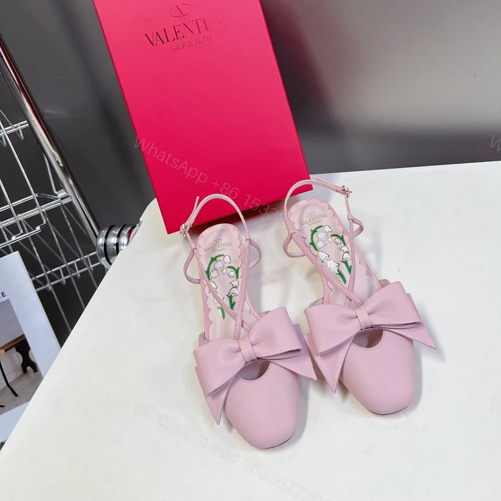 高仿Valentino*WS0LB6B蝴蝶結塔扣涼鞋粉色4.5CM免檢版 — view 1