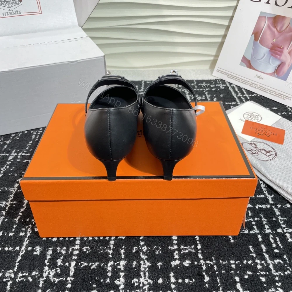 View 2 of 高仿Hermes*Kelly系列H251007Z02小牛皮高踭鞋黑色4CM免檢版
