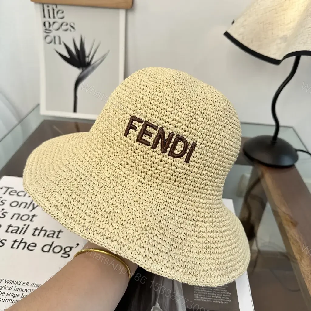 View 2 of Natural Beige Straw Bucket Hat with Crochet Pattern