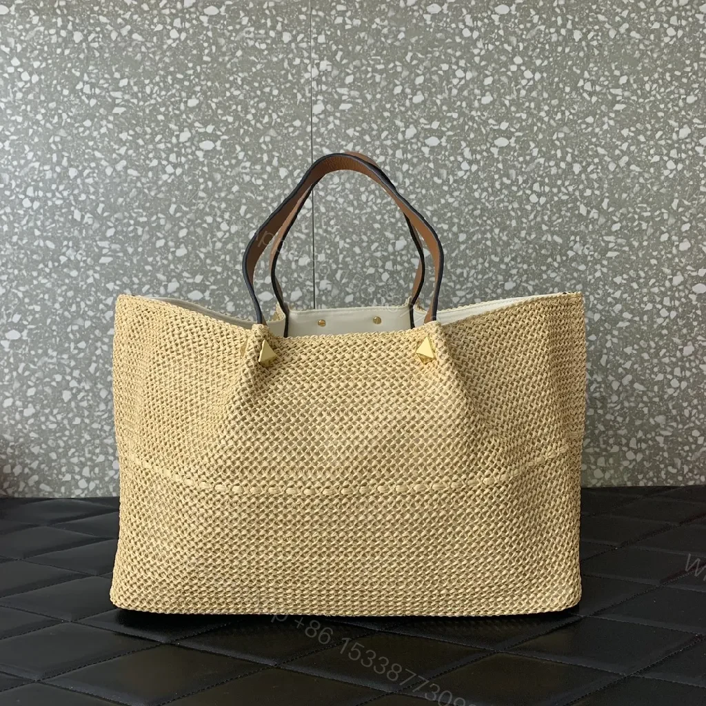 View 2 of Gleaming Straw Tote with Gold Crest, Everyday Luxe