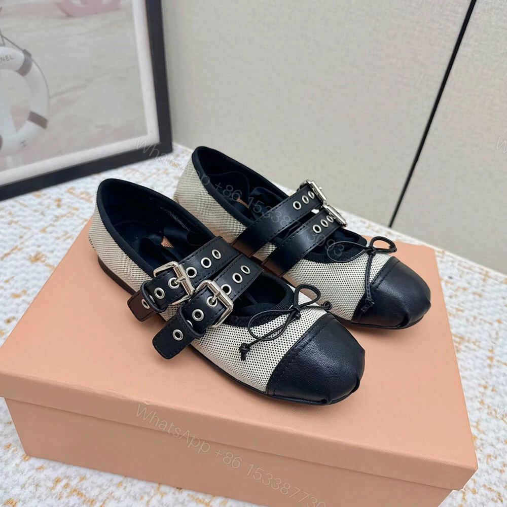 View 3 of MIUMIU Canvas and leather ballerinas 725618