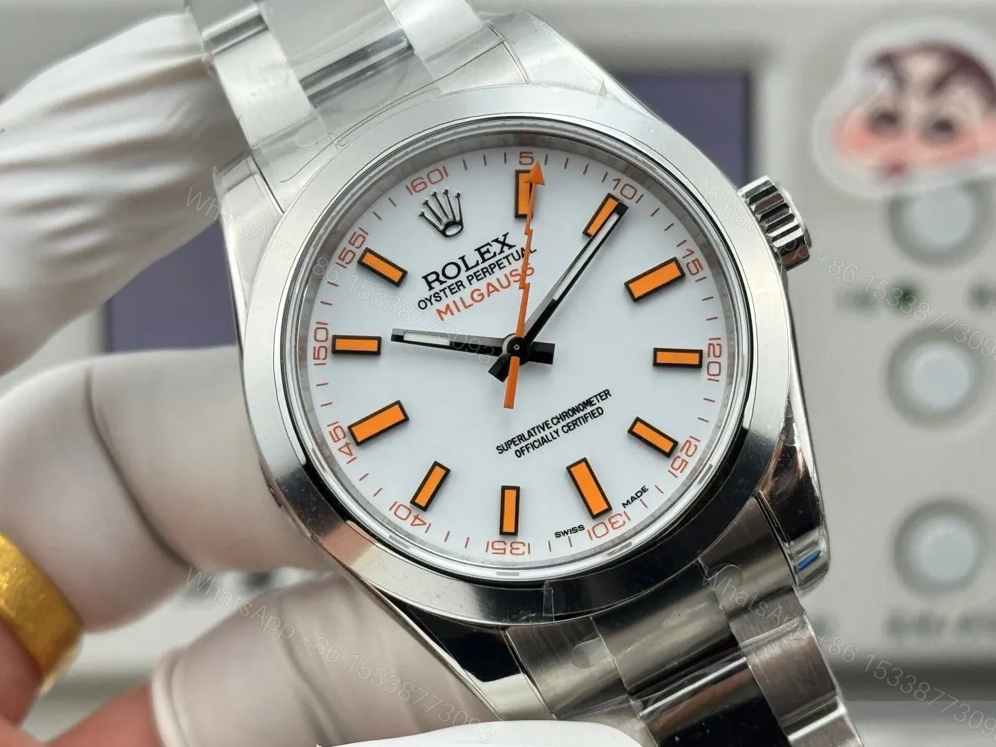 View 2 of Rolex Milgauss White Dial Orange Markers Replica 116400-0002