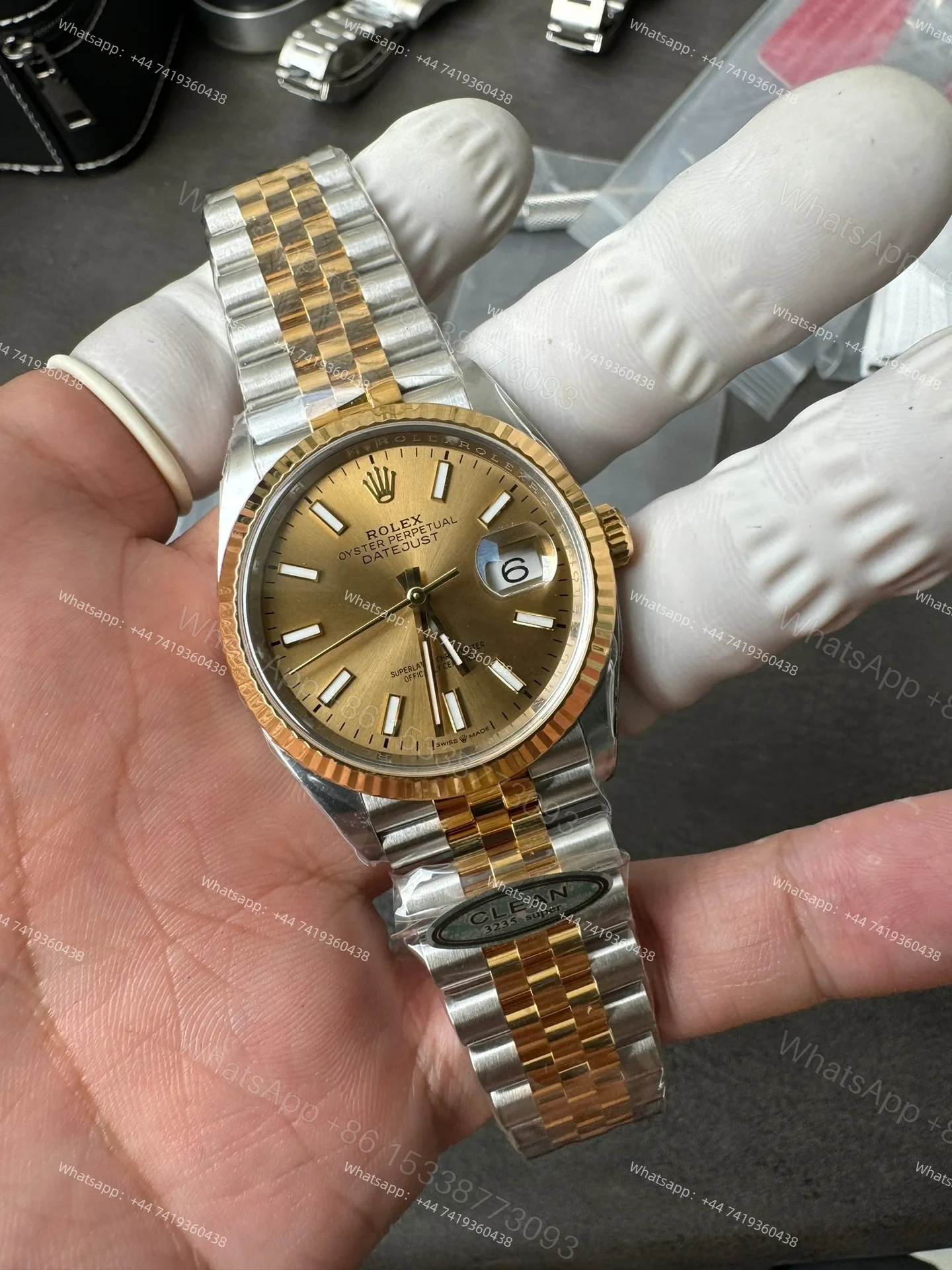 View 3 of Rolex Datejust M126233-0015 Gold Dial 1:1 Replica Jubilee 36MM 3235 Movement Super Clone Watch