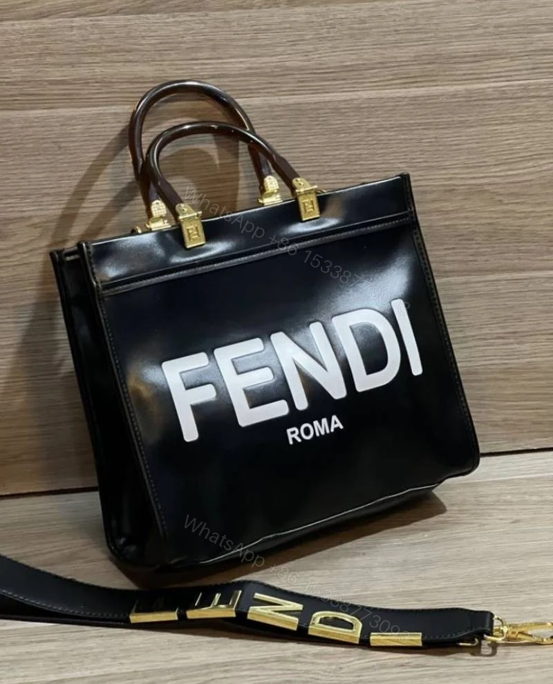 View 2 of First Copy Fendi Roma Black Canvas Tote Bag With Bold Logo Print And Premium Top Handles