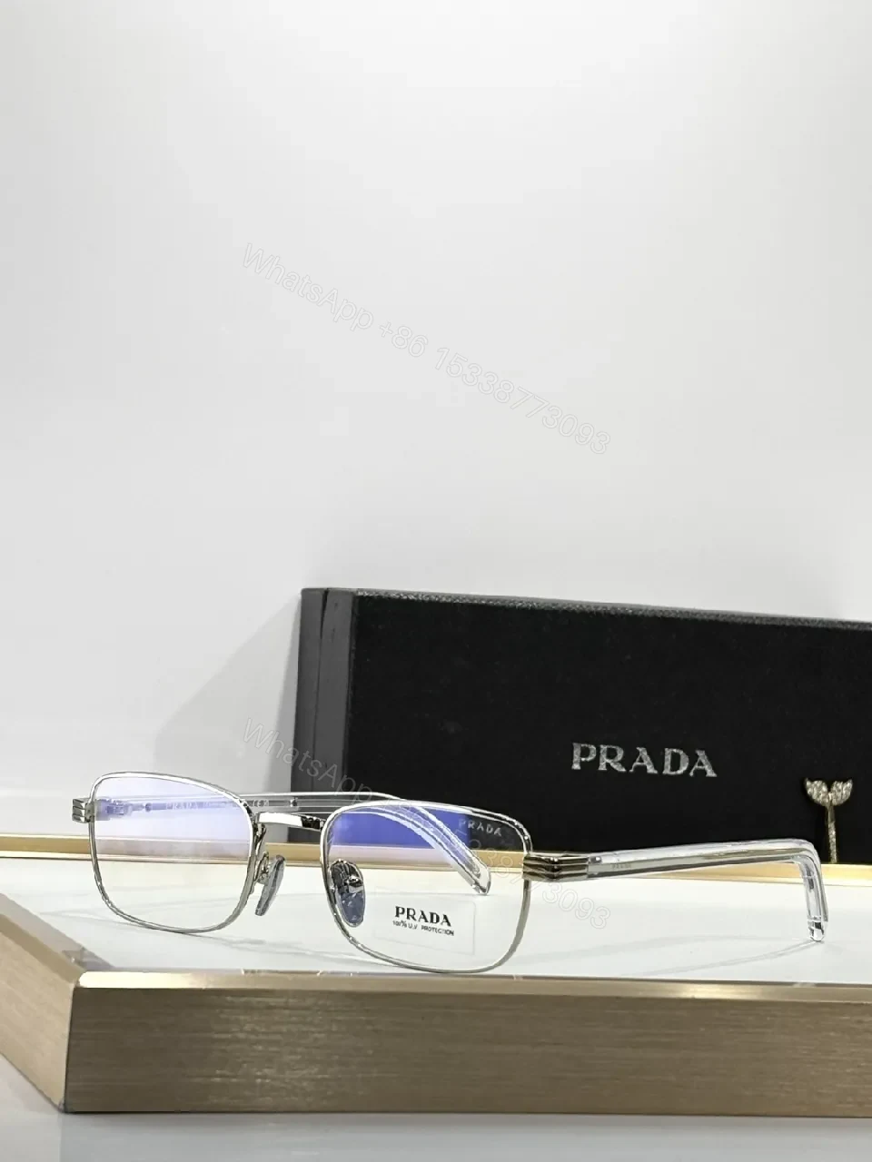 View 8 of Gold-Tone Metal Eyewear, Rectangular, Luxury, Blue-Light, Glasses