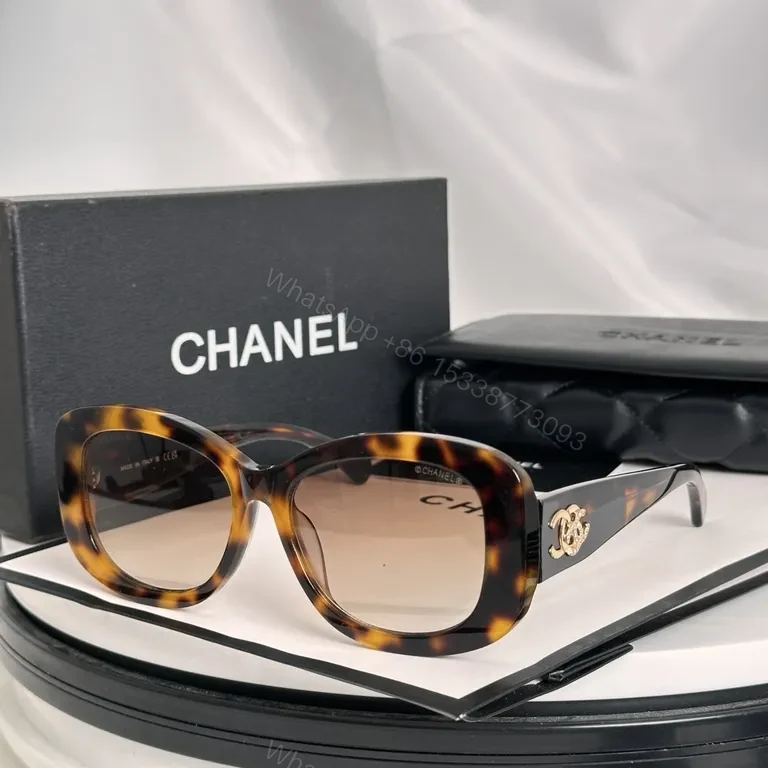 View 8 of Black Acetate Chanel-Style Oversized Sunglasses with Logo Detailing - Luxury Eyewear