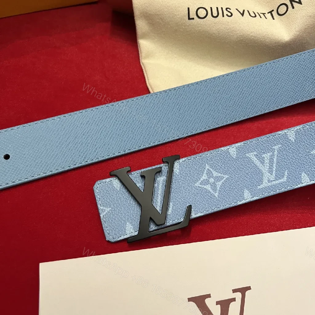 View 3 of Soft-Blue Monogram Belt: Textured Leather, Modern Silhouette, Everyday Luxury