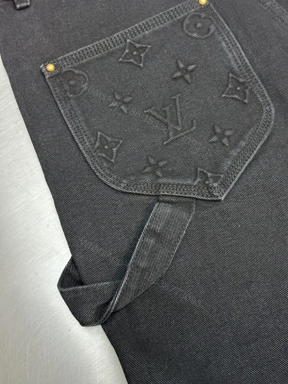 View 5 of Black Denim Louis Vuitton Embossed Bermuda Short
