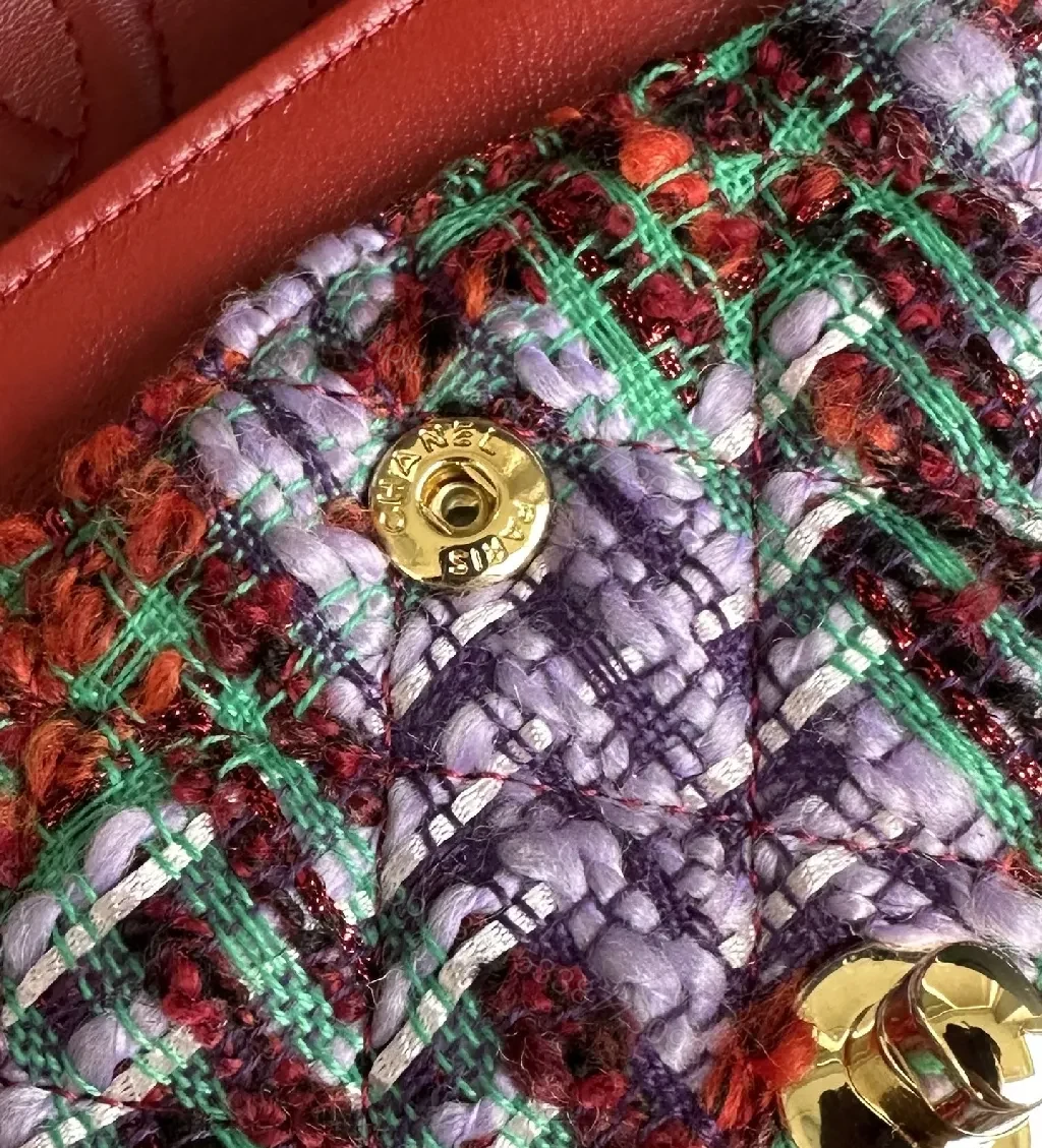 View 4 of Chic Textured Tweed Shoulder Bag with Gold Charm