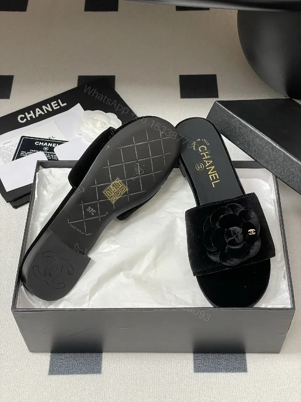 View 3 of Velvet Rose Slide Sandals: Luxury Comfort, Black, Open-Toe