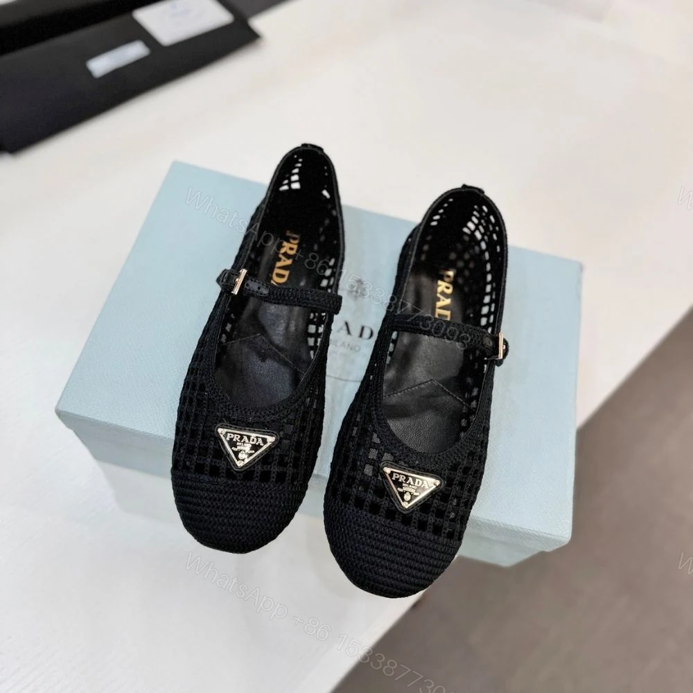 View 3 of Prada Crochet Ballerinas Black