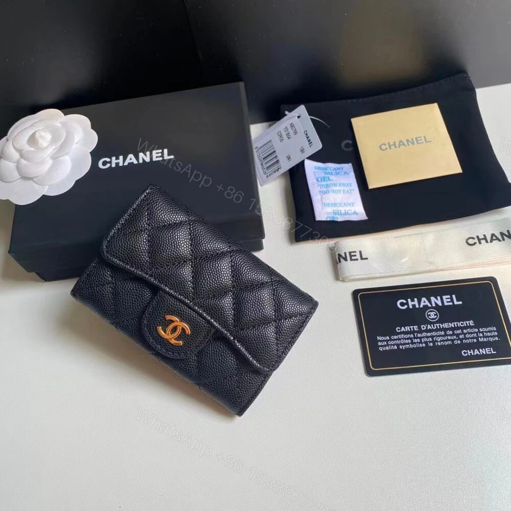 View 3 of Chanel Classic Card Holder Grain Black With Gold Hardware 11Cm AP0214 Y01864 C3906