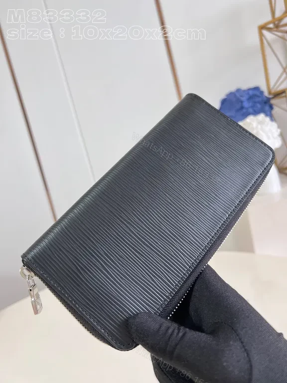 View 3 of Chic Textured Wallet with Bold LV Branding - Slim Zip
