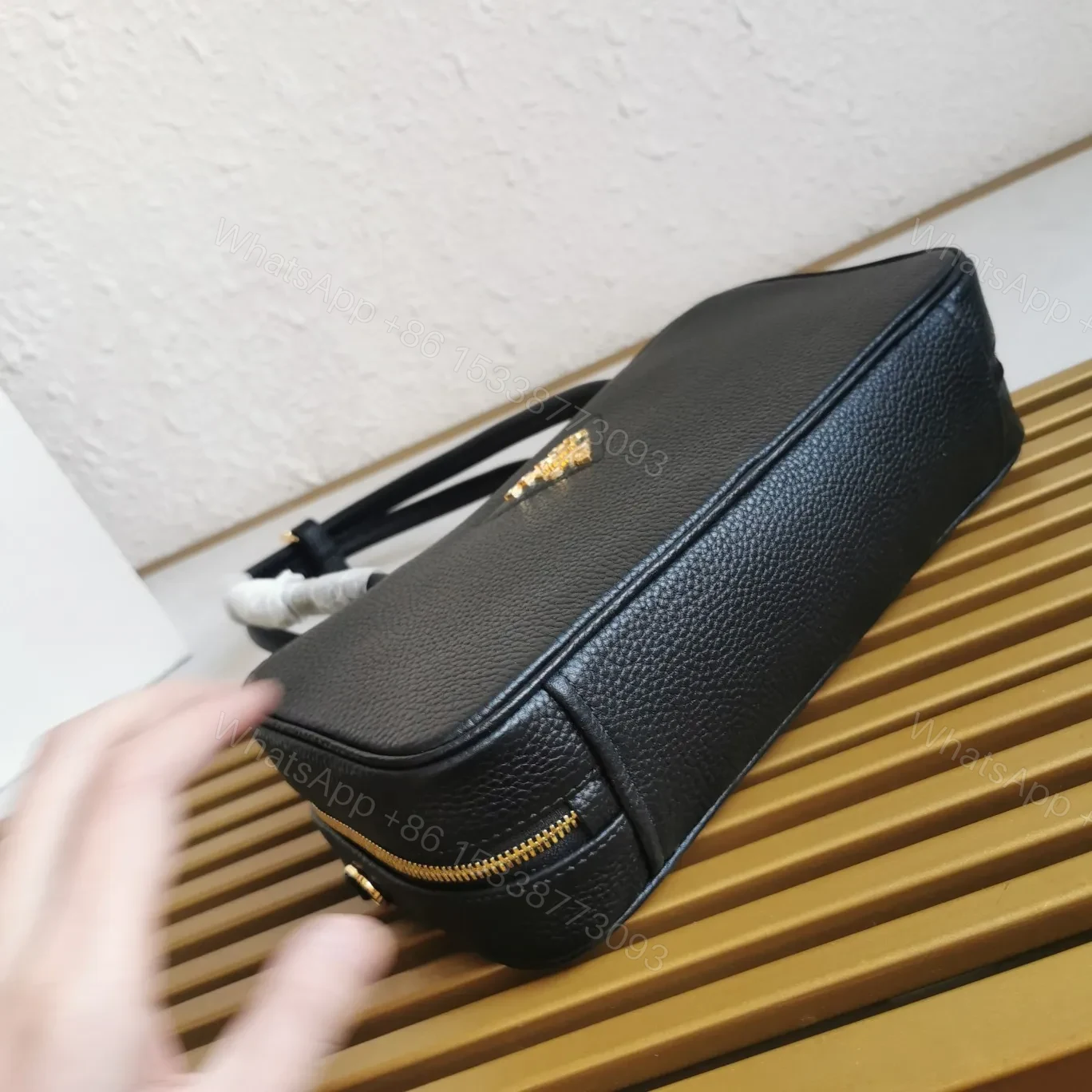 View 2 of Prada Medium Leather Top-Handle Bag in Black