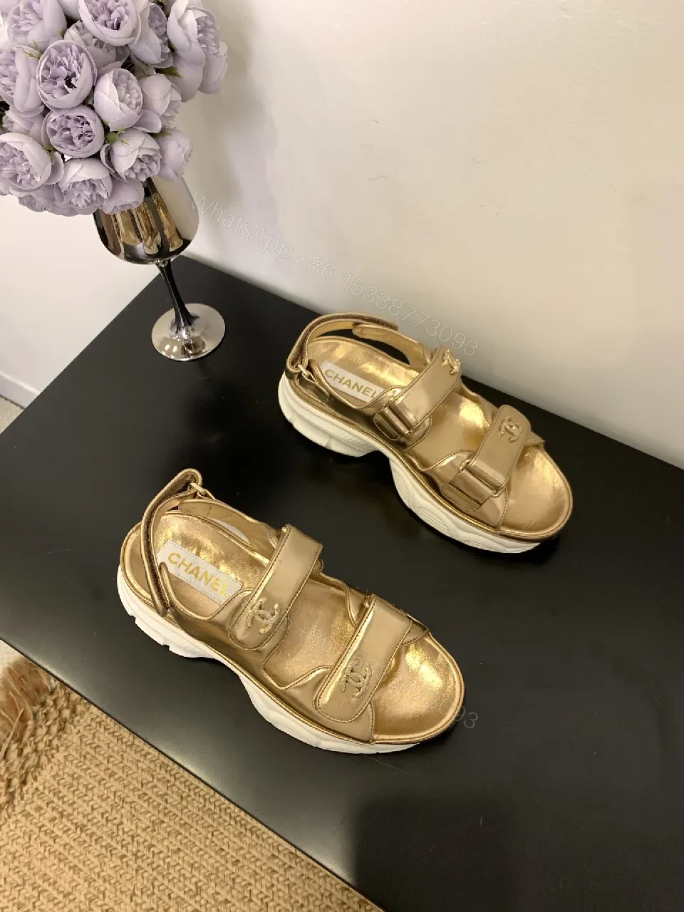 View 3 of Gold Metallic Slip-On Sneakers with Chunky Sole, Luxe Comfort