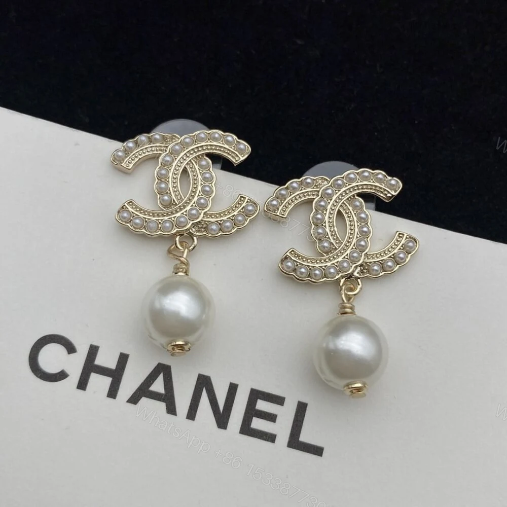 View 2 of Chanel CC Pearl Gold Earrings