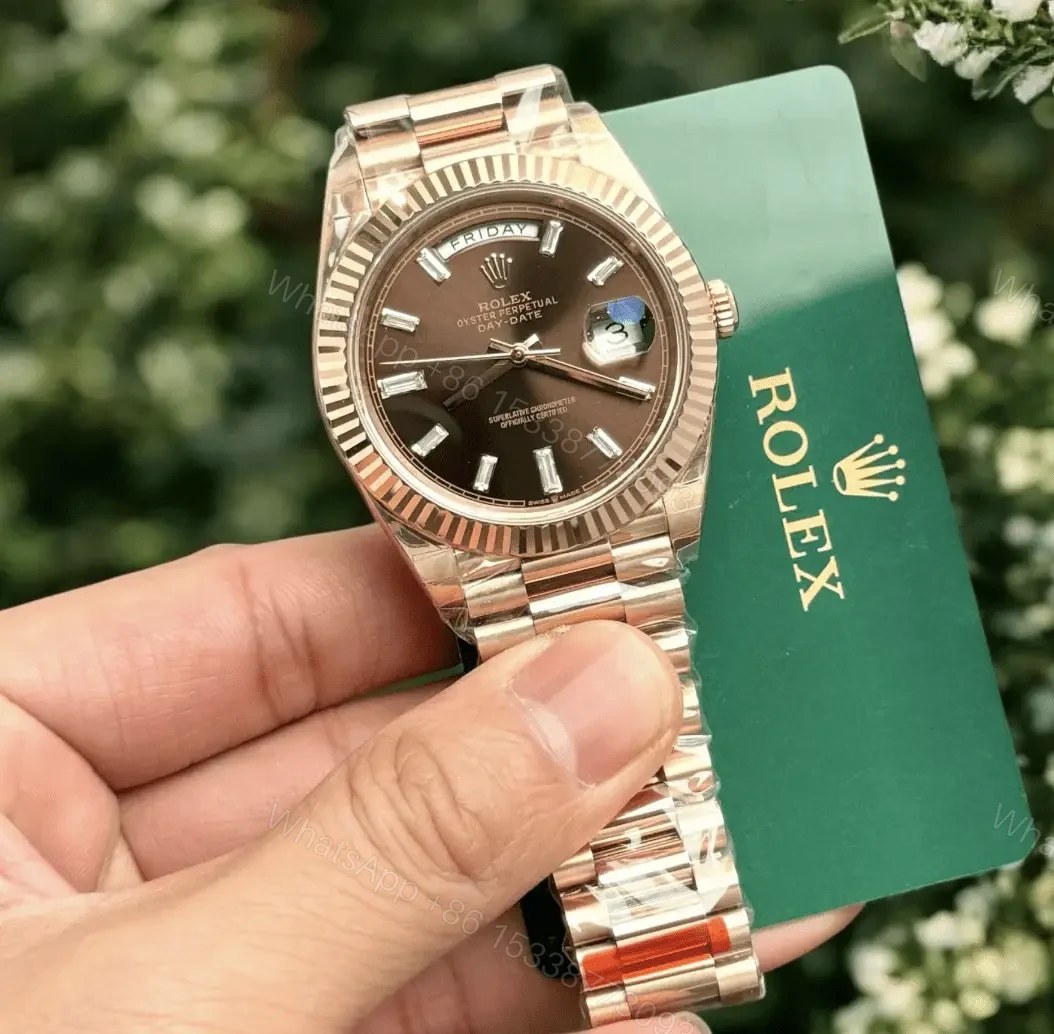 View 8 of Swiss Clone Replica Rolex DayDate Rose Gold Chocolate Dial