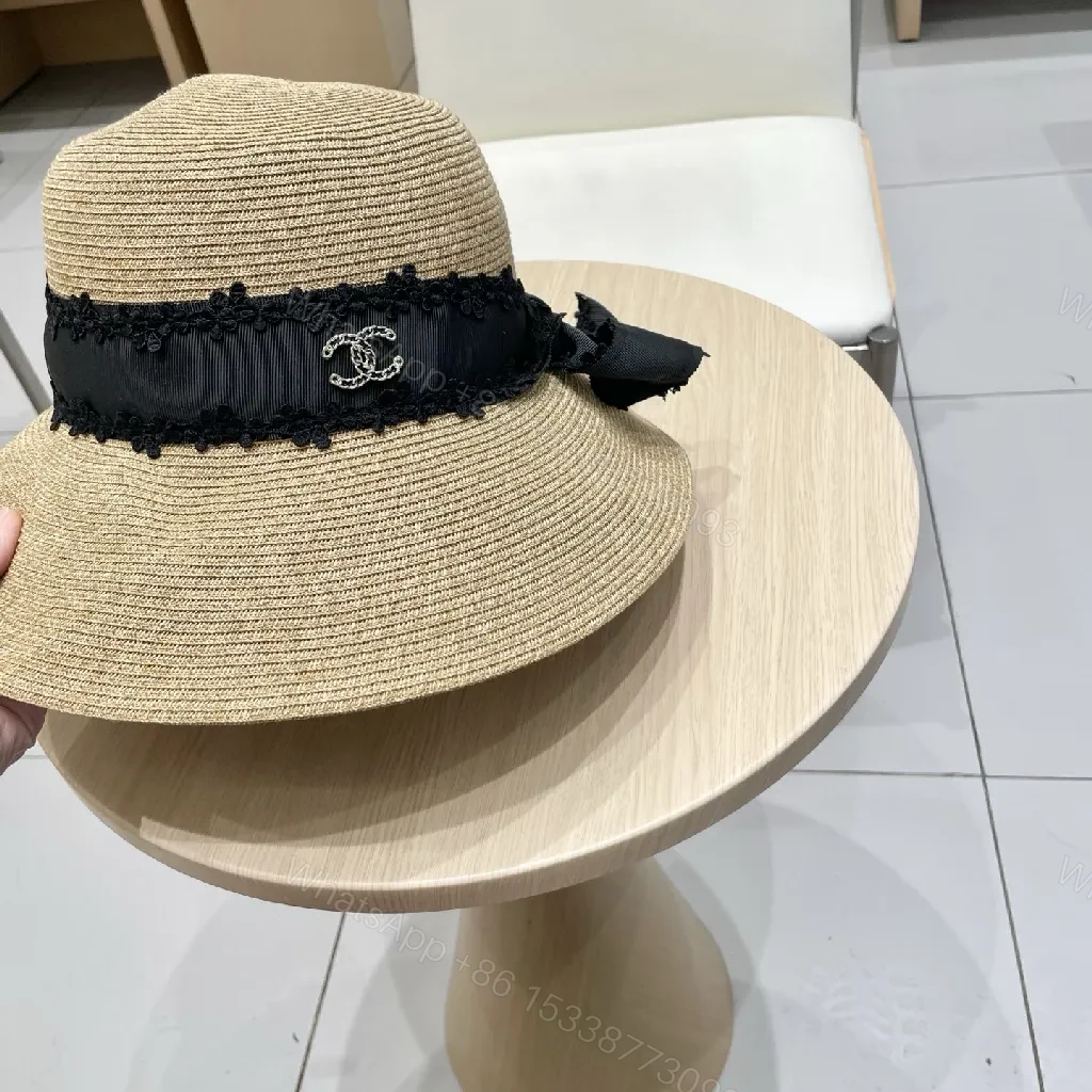 View 8 of Straw Hat with Black Lace Ribbon + Luxe Accent + Sun Hat