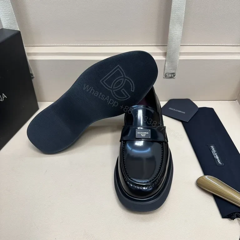 View 8 of Lux Polished Leather Loafers with Subtle Hardware Elevation