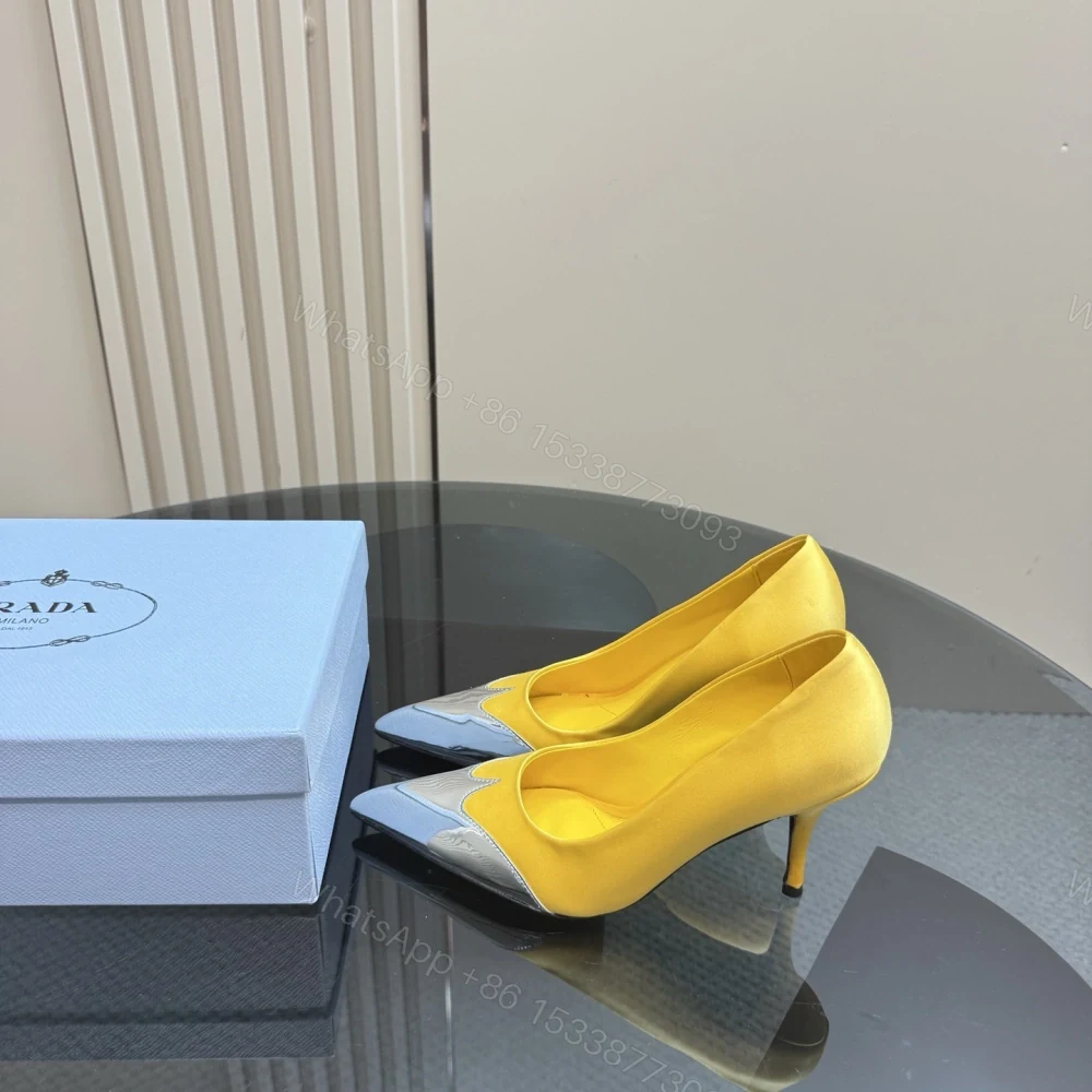 View 3 of 高仿Prada*春夏系列1l968M金屬漆皮尖頭細高踭鞋8.5CM黃色免檢版