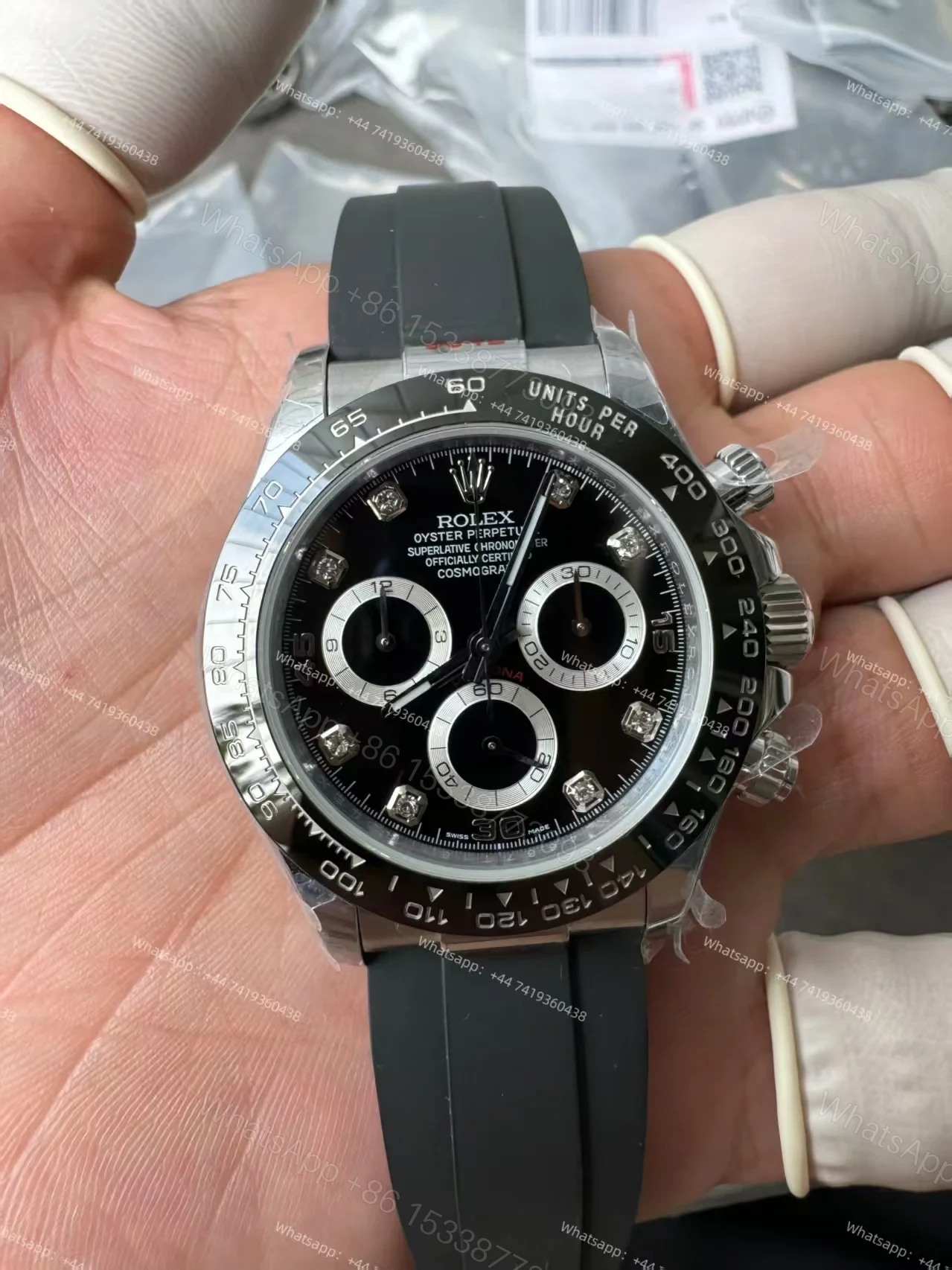 View 9 of Rolex Daytona Replica Watch – M116519LN-0025 Black Diamond Dial 1:1 Super Clone 4130