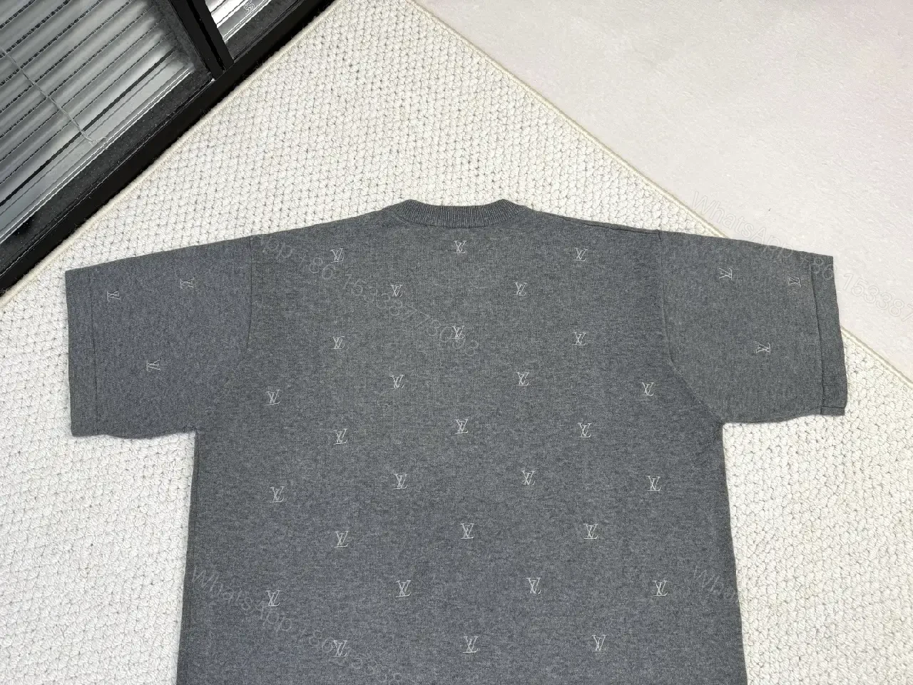 View 7 of Charcoal Knit Crewneck Sweater: Subtle Logo Texture, All-Season Comfort