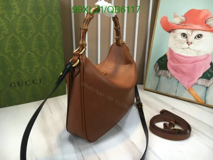 View 7 of Gucci Imitation Diana Medium Black Leather Handbag QB61177 – Designer AAAA Purse