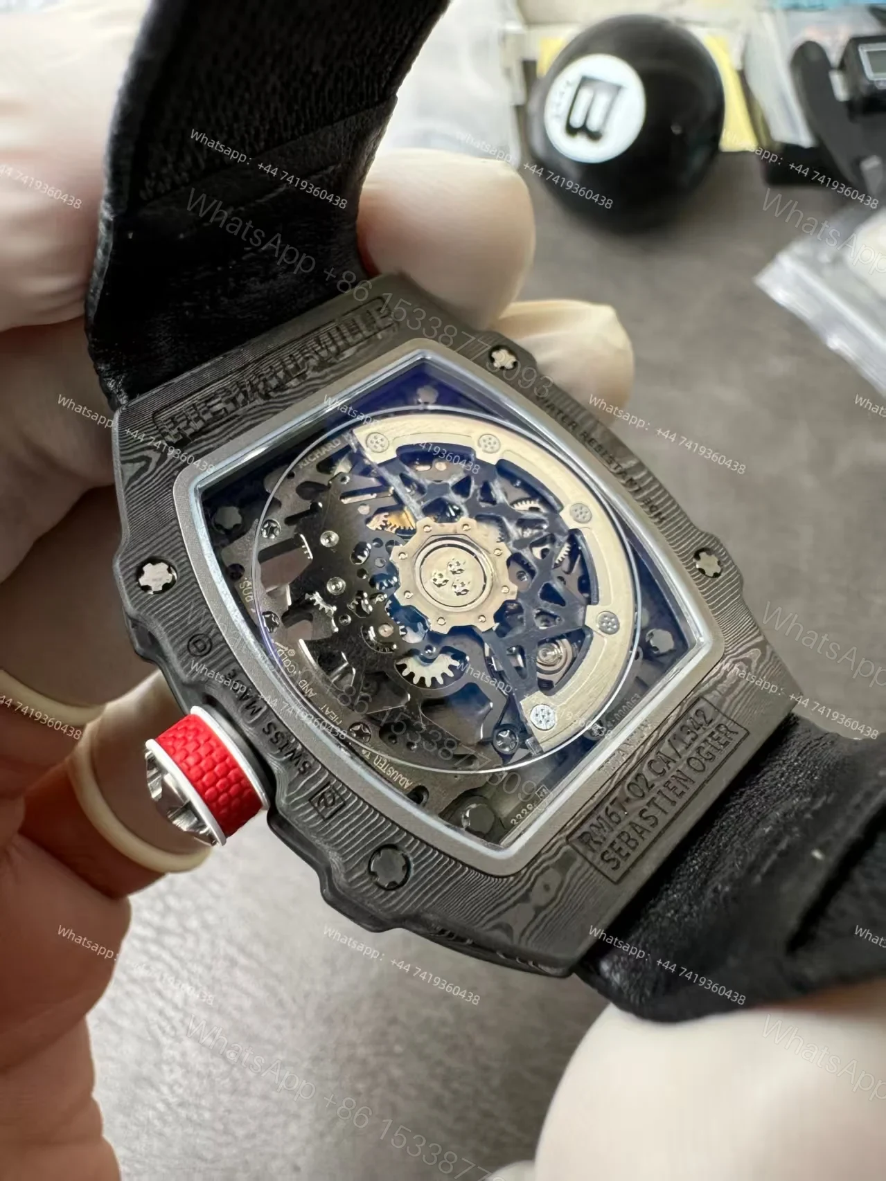 View 4 of Super Clone Richard Mille RM67-02 Carbon TPT Skeleton Tourbillon 1:1 Replica Watch with Black Strap