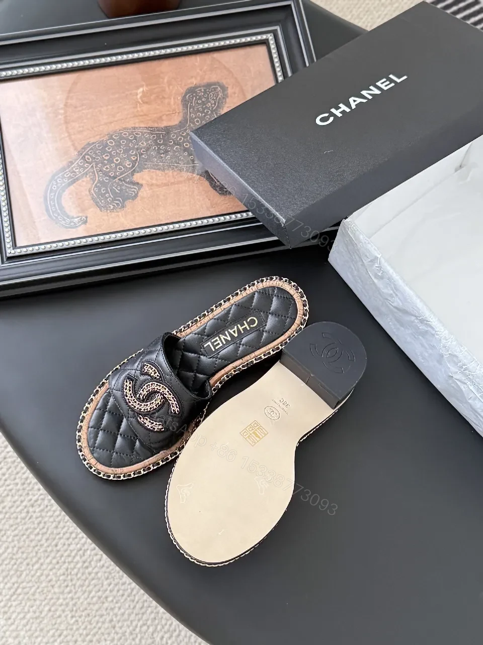 View 2 of Quilted Leather Slide with Signature Detailing