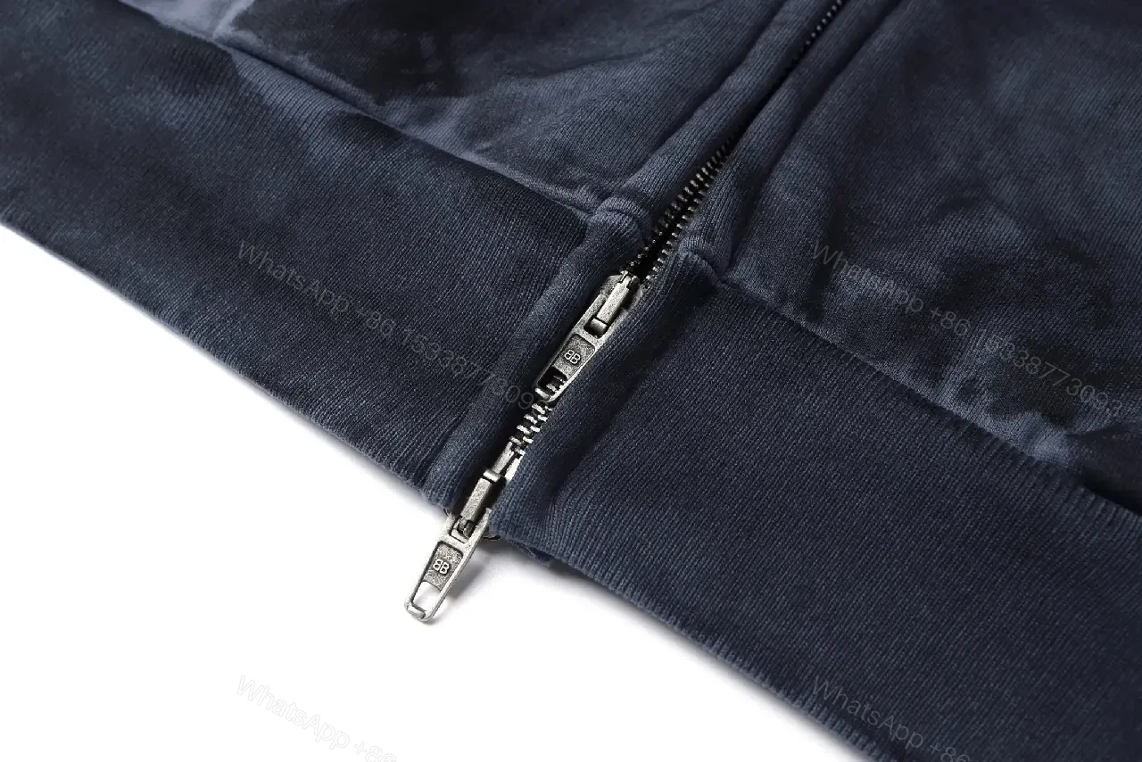 View 6 of Weathered Denim Oversized Zip Hoodie - Luxe Casual Comfort