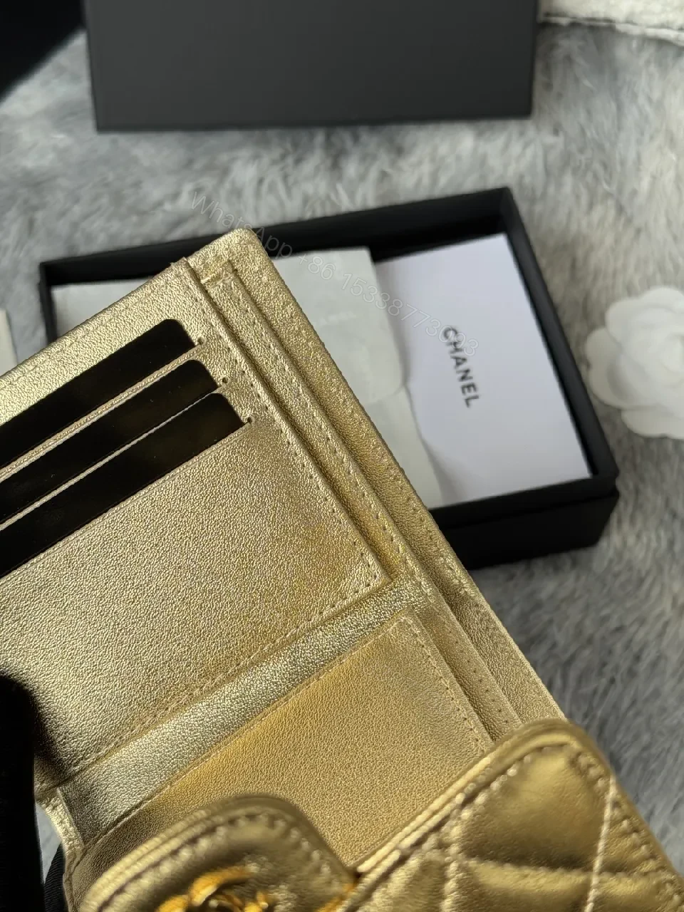 View 12 of Gold Quilted Wallet: Compact Luxury Card Holder & Coin Purse