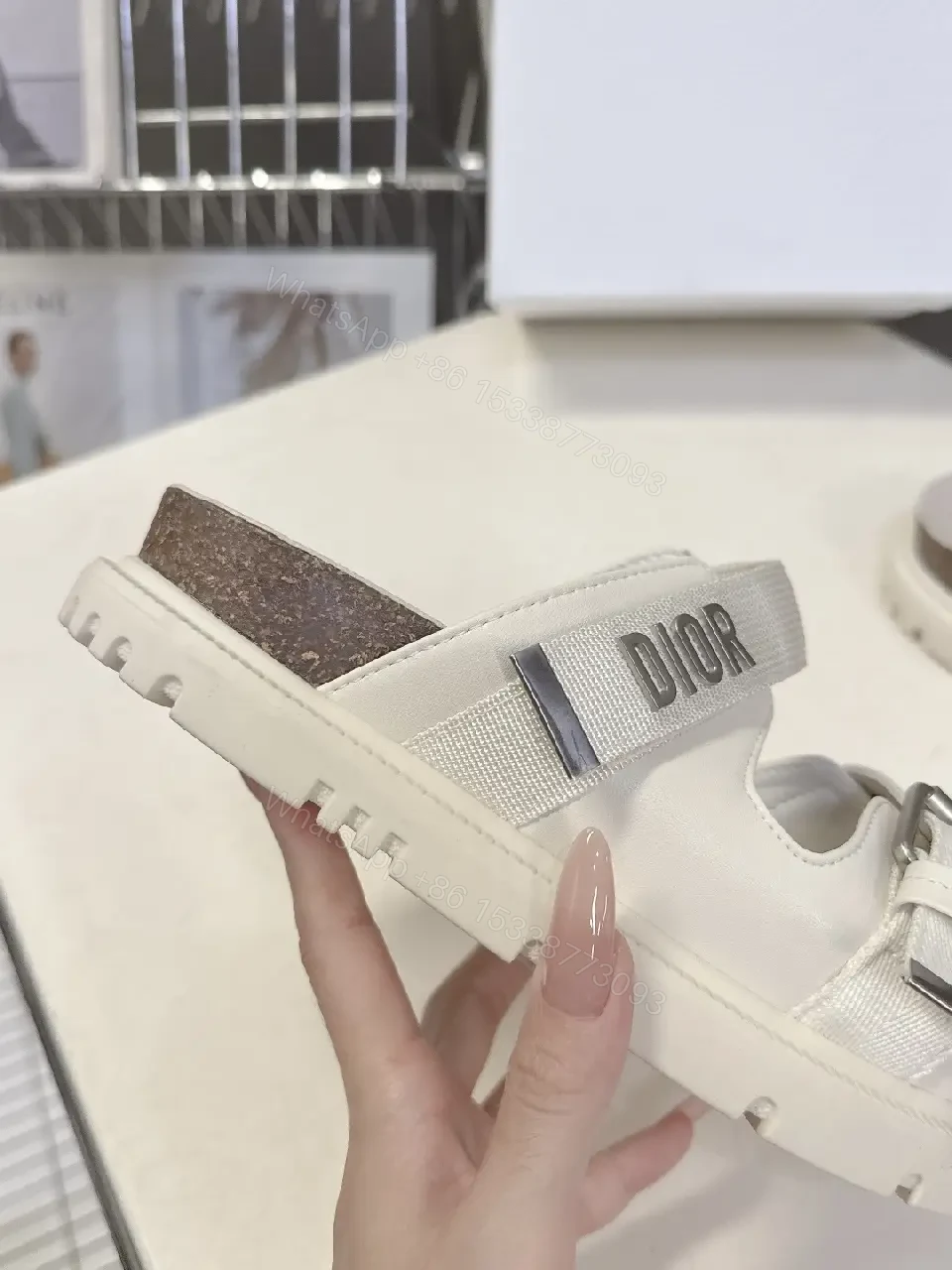 View 9 of White Leather Sandals with Buckle Straps - Dior Inspired Style