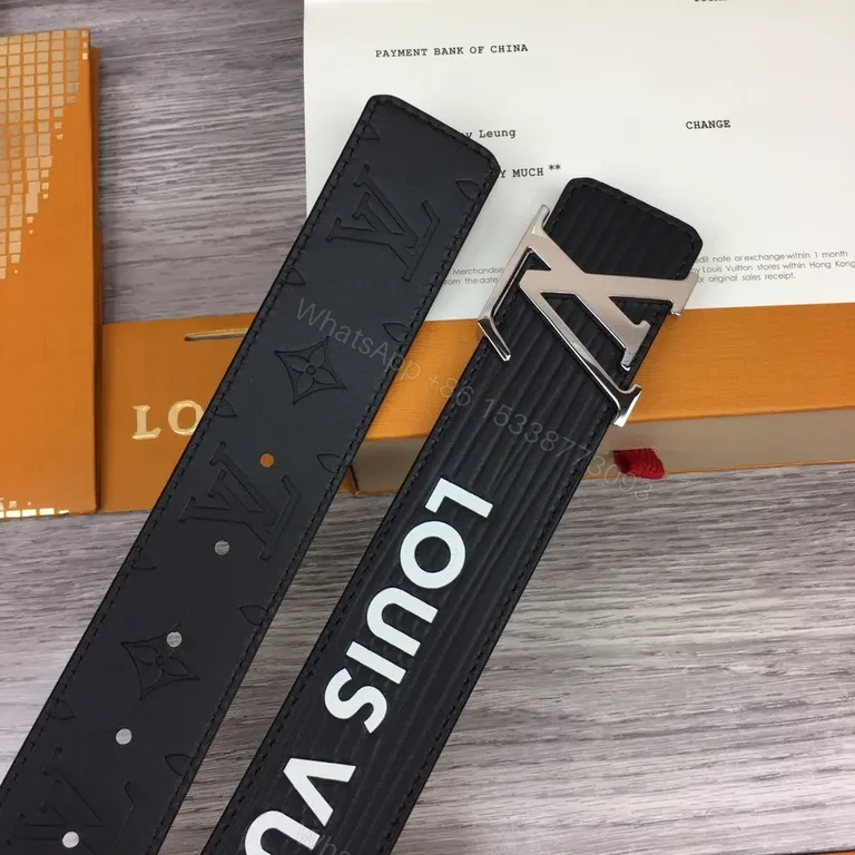 View 4 of Refined Black Calfskin Belt with LV Buckle â€“ Premium Style Finally