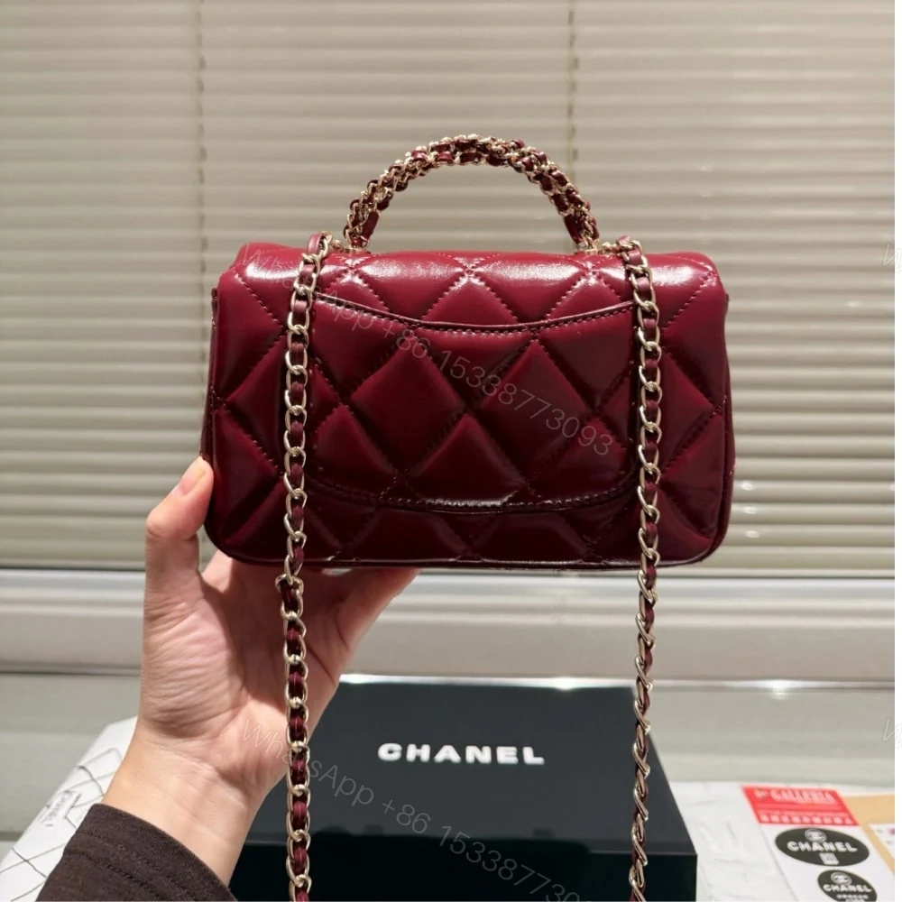 View 4 of Chanel Classic Mini Flap Bag With Chain In Burgundy 21Cm