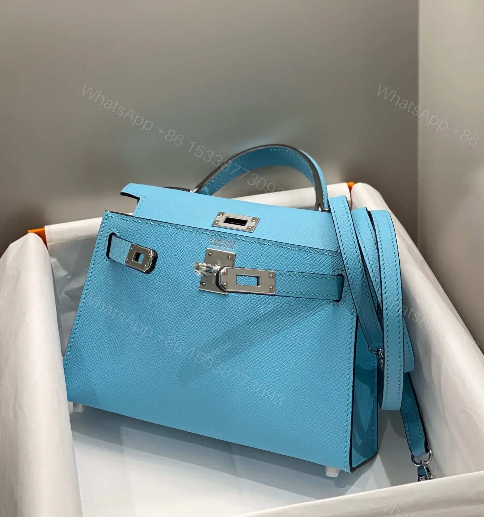 View 5 of HN KELLY MINI 20 SKY BLUE EPSOM SILVER HARDWARE