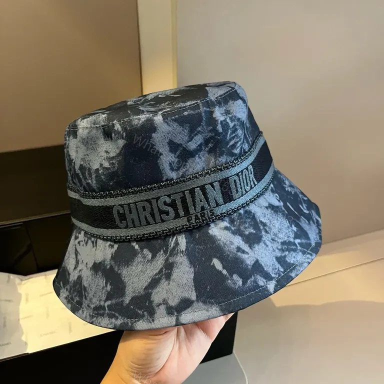View 9 of Blue-Gray Tie-Dye Bucket Hat with Dior Band â€“ Luxe Streetwear