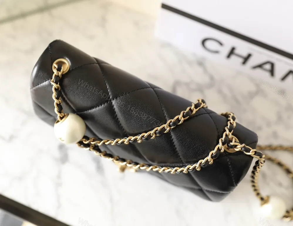 View 6 of Classic Black Quilted Leather Shoulder Bag, Gold Hardware, Crossbody/Shoulder Style
