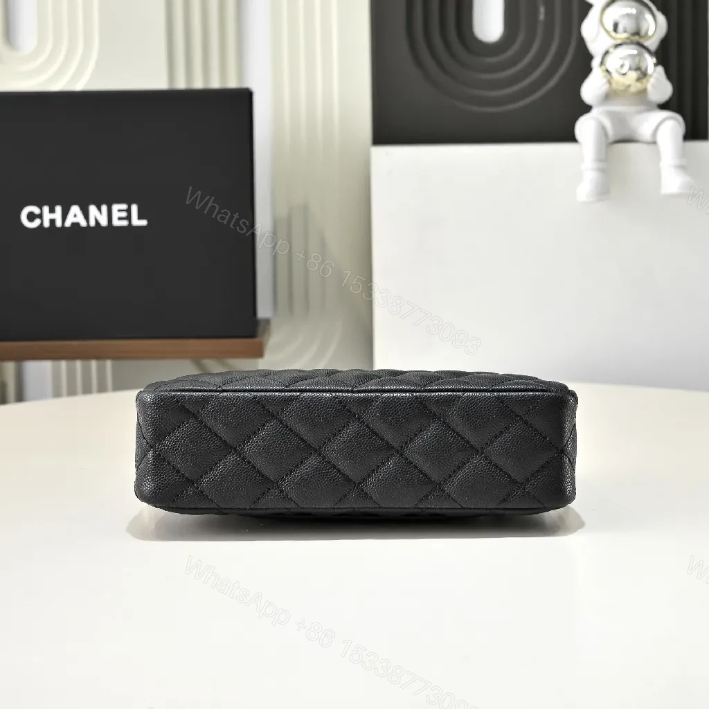 View 5 of Black Quilted Crossbody with Chain, Luxury Compact Bag