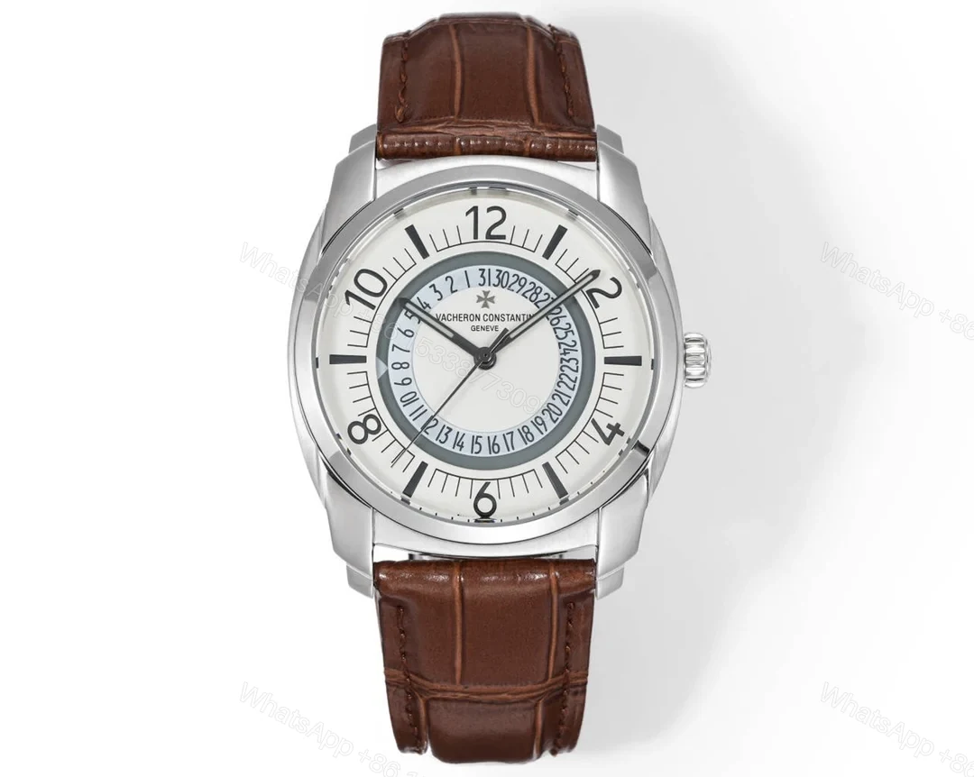 Vacheron Constantin Quai de l’Ile Replica 41MM Premium White Dial Leather Strap Edition VC-QDI-WHT-LTH-41 — view 1