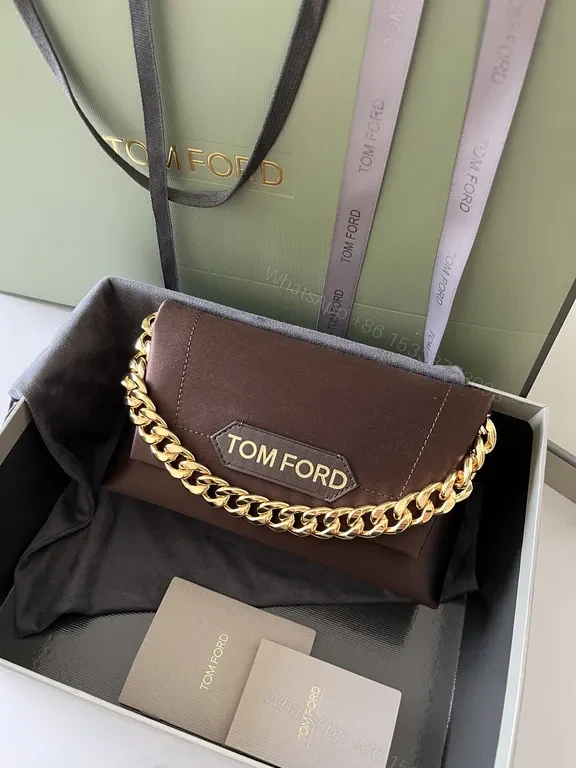 View 3 of Brown Leather + Gold Chain Tom Ford Handbag - Luxe Everyday Style