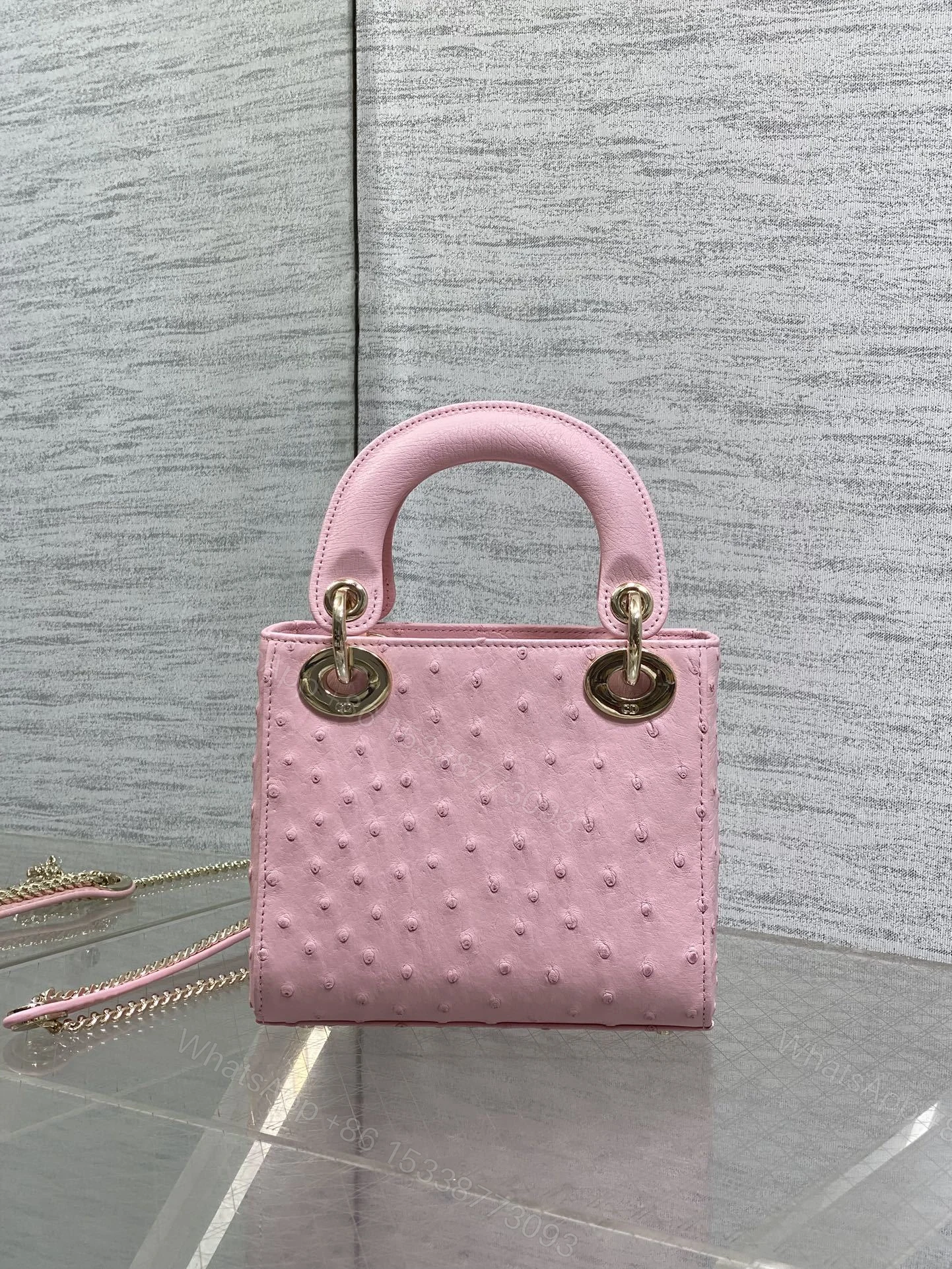 View 3 of Christian Dior Mini Lady Dior bag in Pink ostrich leather