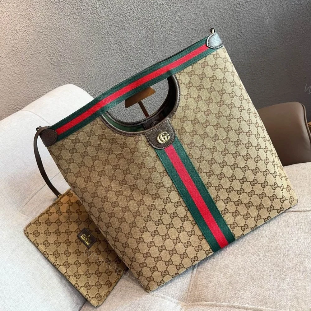 View 6 of Gucci Giglio large tote bag Beige and Brown GG canvas 36Cm