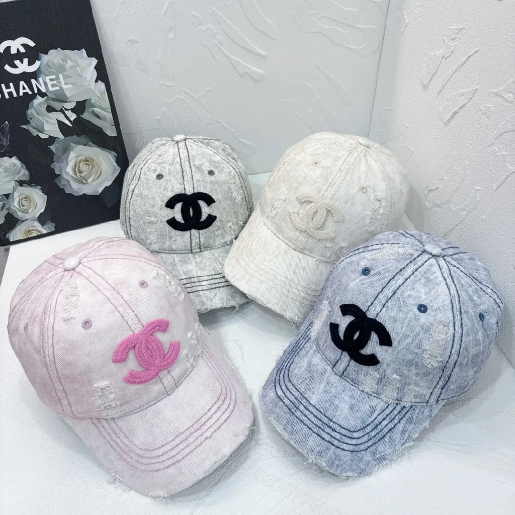 View 2 of Distressed Denim Logo Cap â€“ Tonal Chanel-Inspired Style