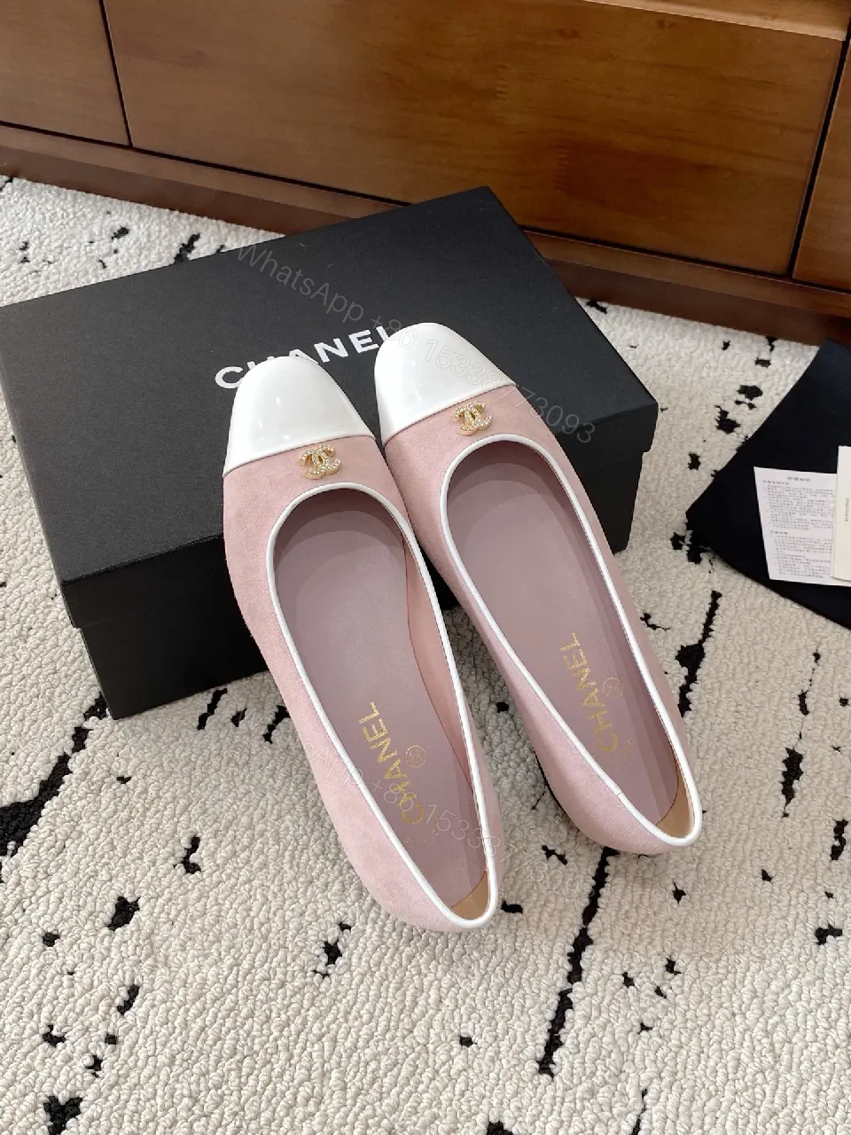View 9 of Soft Pink Two-Tone Ballet Flats with Gold Logo (No Brand)