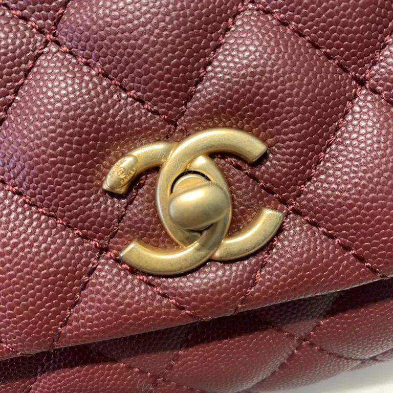 View 5 of Burgundy Quilted Leather Handbag with CC Turn-Lock