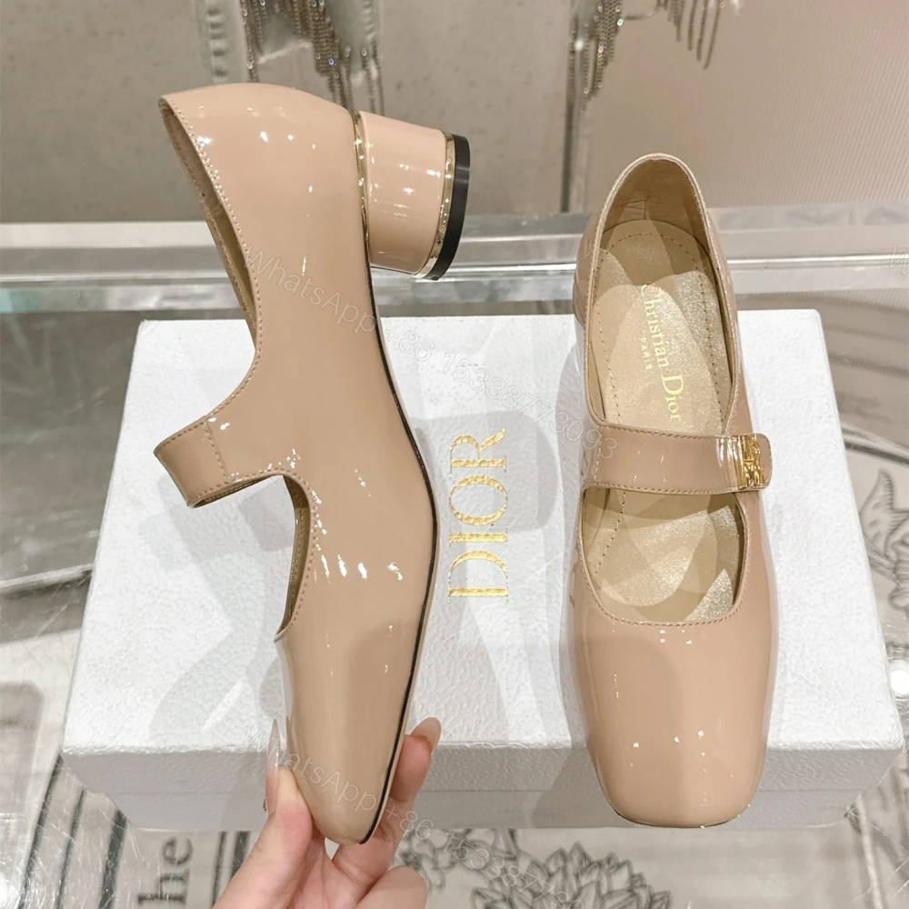 View 4 of 高仿Dior*Miss系列KDC270方頭粗跟單鞋4CM膚色漆皮免檢版