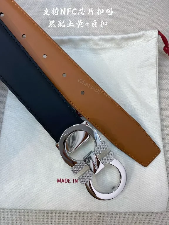 View 3 of Bold Black Calf Leather Belt with Double Gancini Buckle (Ferragamo)